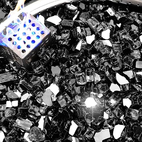 NUPICK Vidrio de Fuego de 10 Libras, Vidrio de Fuego Reflectante de 12 Pulgada, Compatible con Vidrio para Hoguera y Vidrio de Chimenea, Negro