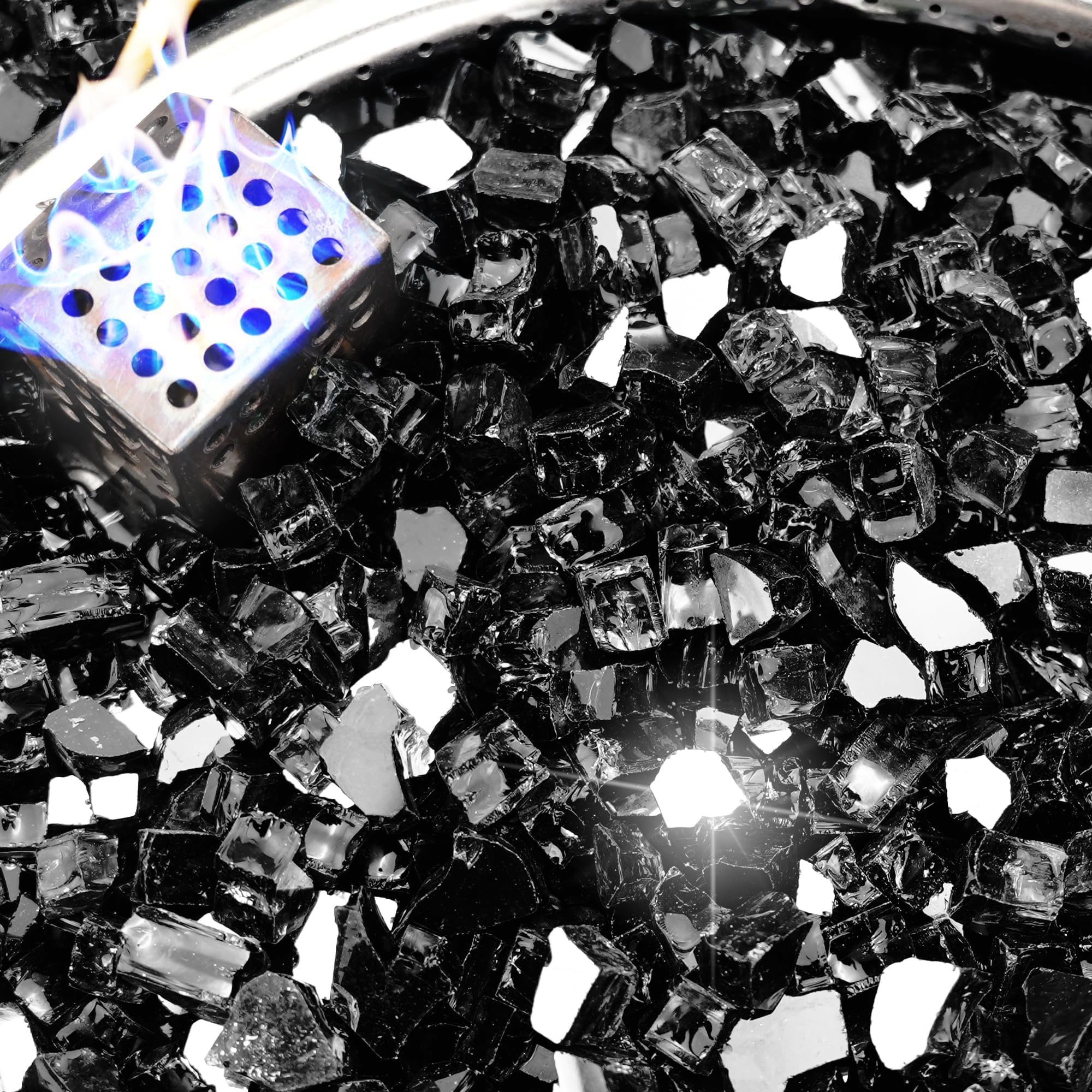 NUPICK 10 Pound Fire Glass, 1/2 Inch Reflective Fire Glass, Fit with Fire Pit Glass and Fireplace Glass, Black