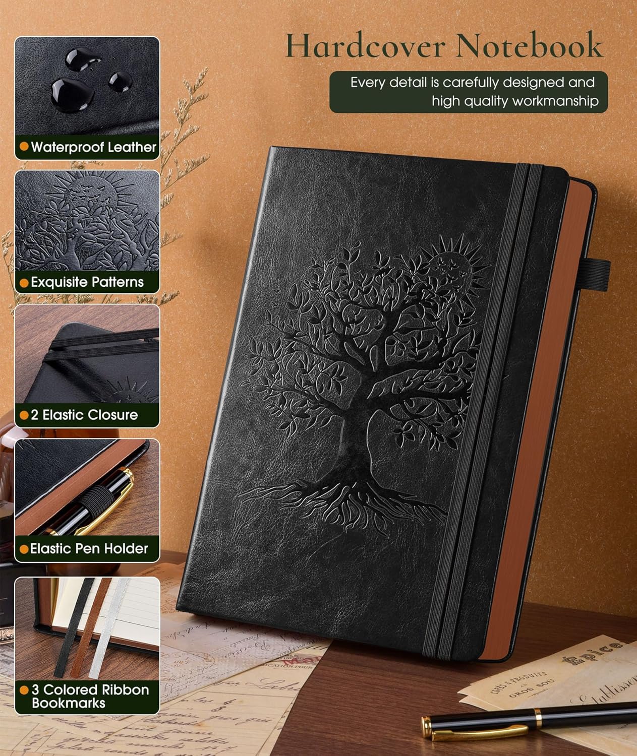 Vintage Leather Journal - 300 Page Lined Journal Notebook with Numbered Pages,A5 Notebook for Women Men,Travel Diary,Daily Journal for Writing, Note Taking, School & Work (5.8" x 8.3") - Image 3