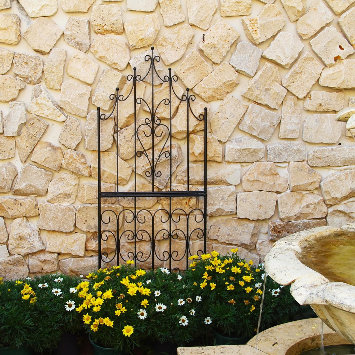 Garden Trellis 59" H x 21.6" W Iron Unique Design Metal Trellis Durable Construction Lattice Outdoor Roses Vine Ivy Clematis Trellises Climbing Plant Support Black Coating Black