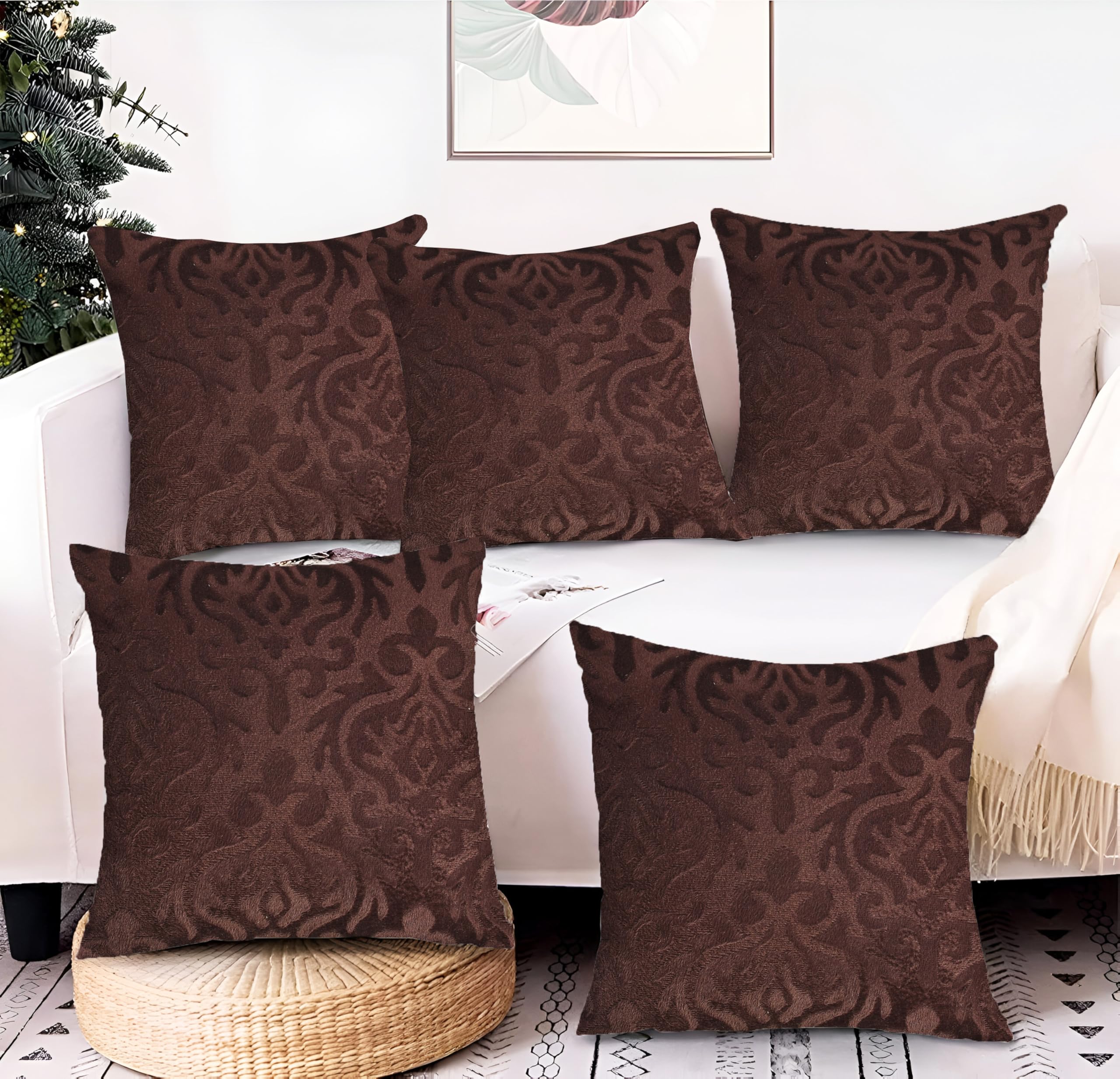IVAZA Decorative Cushion Covers, Solid Sofa Cushion, Soft Velvet Cushion Case, Square Accent Cushion Covers for Sofa,Couch Bed Chair,Cushion Cover Set of 5 (24" x 24") Dark Cofee-image-9