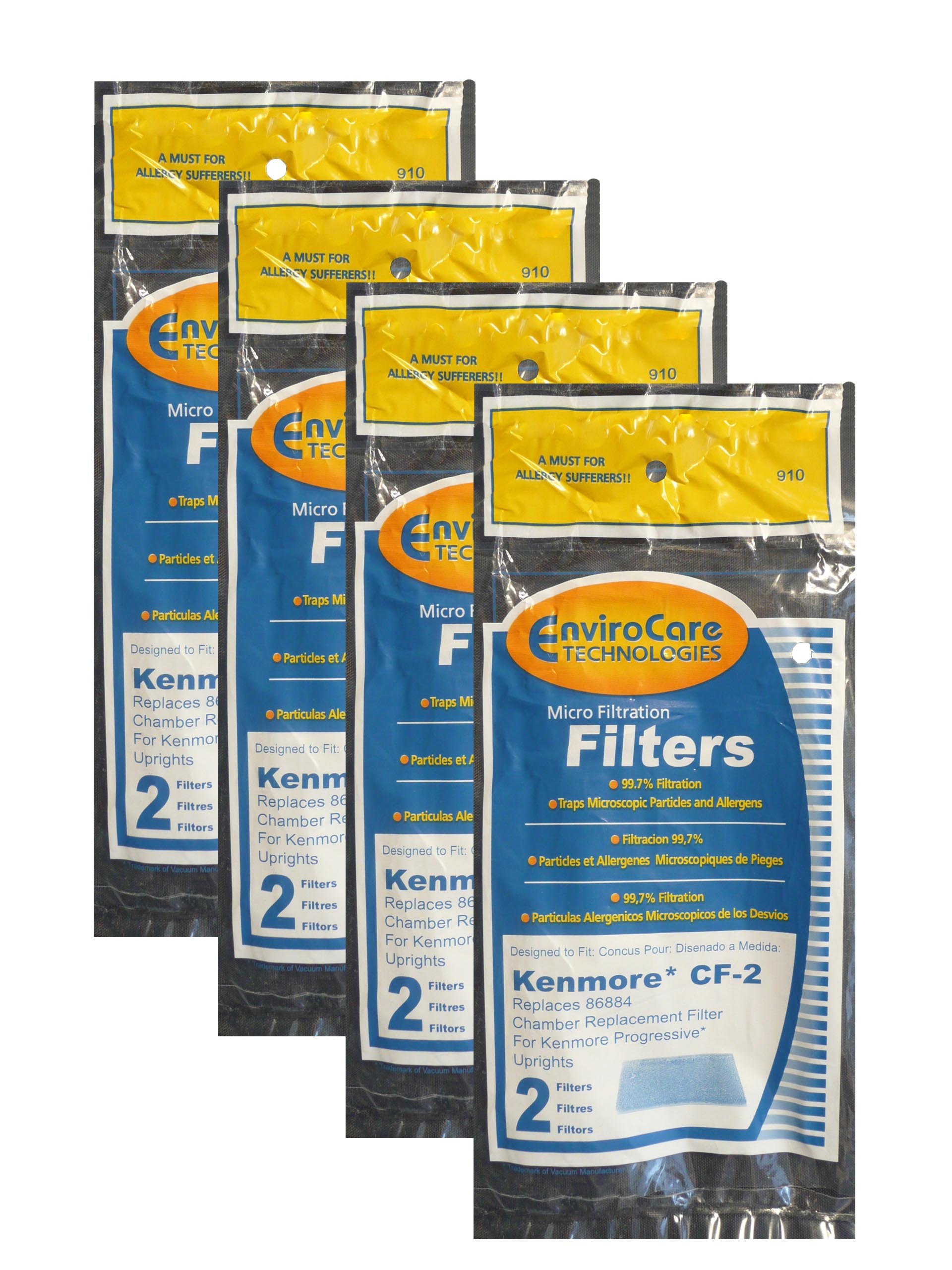 Kenmore (8) CF2 Foam Safety Vacuum Filters, Upright, Progressive Vacuum Cleaners, 86884, 20-86884C, 2086884, 4370432, 610488