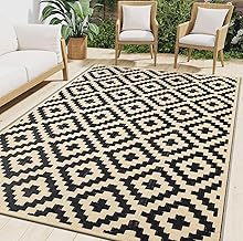 smiry Outdoor Rug Waterproof Balcony Camping Rugs UV-Resistant Washable Outdoor Rug Outdoor Reversible for Patio, Garden, Motorhome - 150 x 240 cm, Black & Beige