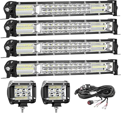 Miniatura 10 de Kit de barra de luz LED, (2) barras de luz LED delgadas de 20 pulgadas, (4) cápsulas LED de 4 pulgadas, (2) arnés de cableado, luces de trabajo de