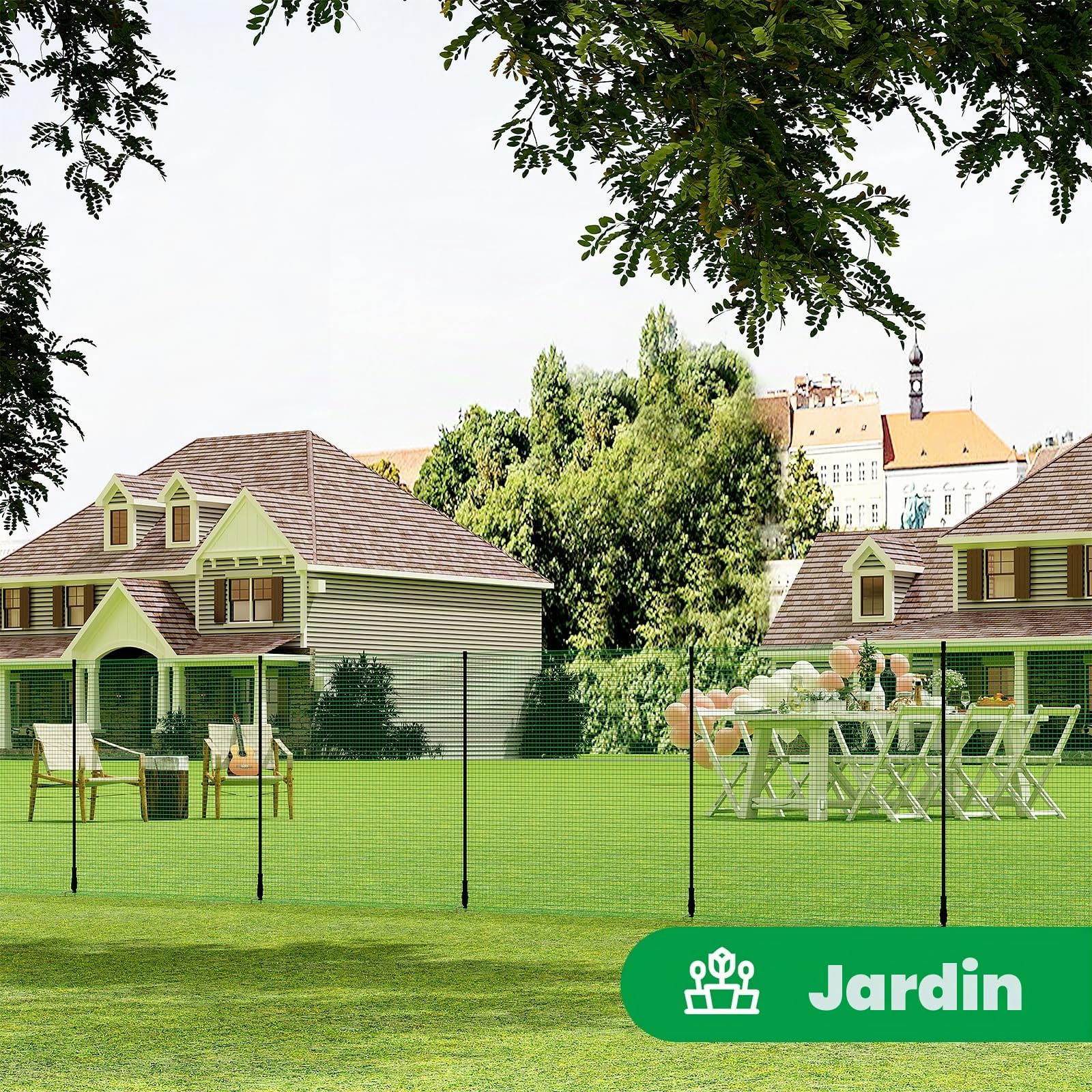 WOLTU Filet de Volière 20x1,2m, Filet Anti-Oiseaux Filet de Protection Jardin, Clôture pour Poules, avec Cordes Piquets de Terre Attaches-Câbles, 53 g/m² PE, Vert