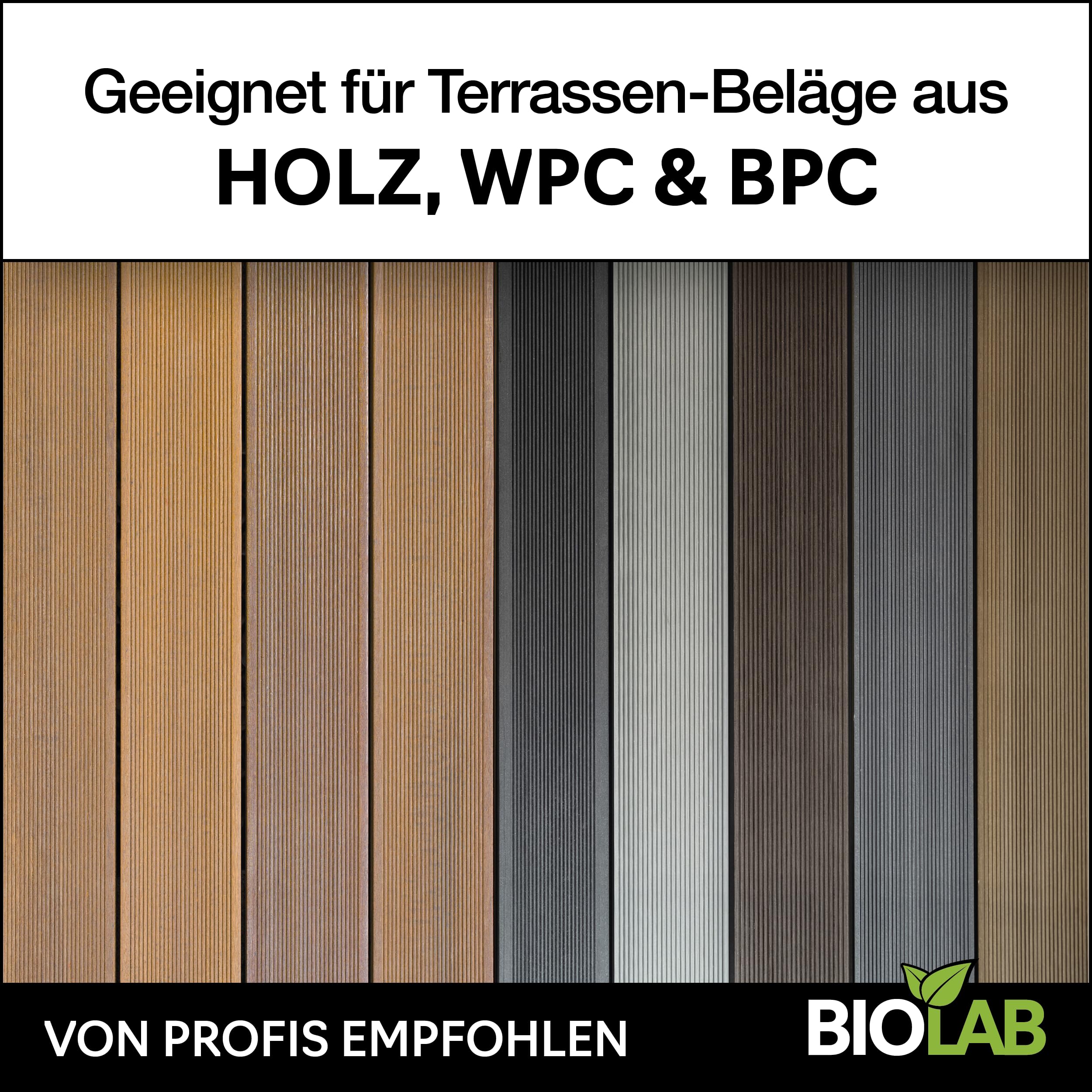 BIOLAB Holz & WPC Terrassen Reiniger Konzentrat 1:20 (2 x 1 Liter) Terrassenreiniger, Holzreiniger, WPC-Reinigungsmittel für den Boden der Terrasse oder Balkon