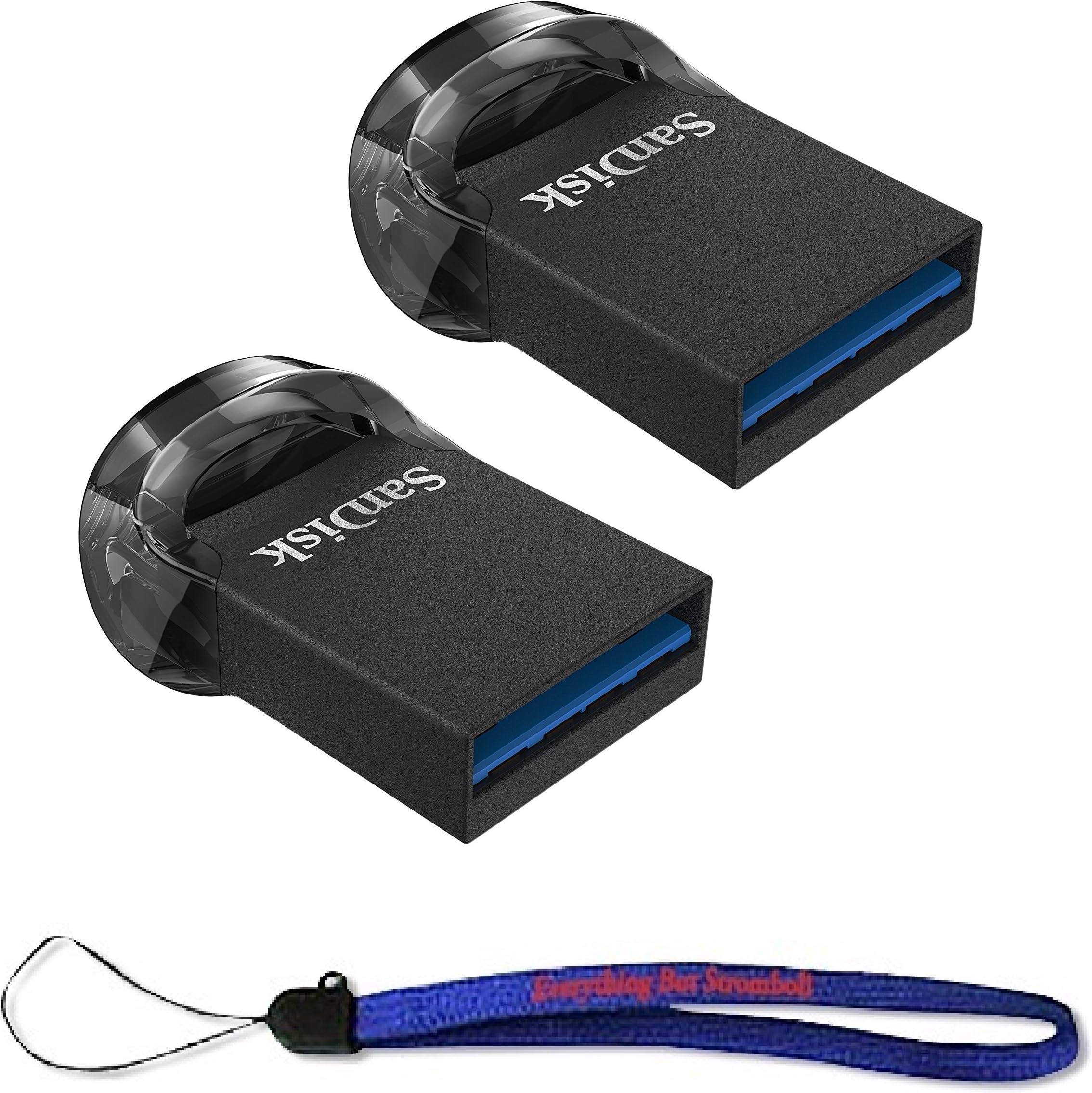 SanDisk 32GB Ultra Fit USB 3.1 Low-Profile Flash Drive (2 Pack Bundle) SDCZ430-032G-G46 Pen Drive with (1) Everything But Stromboli (TM) Lanyard