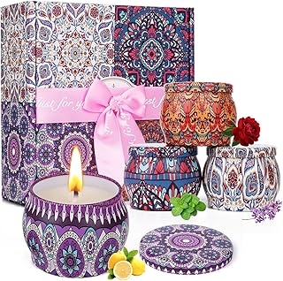 Scented Candles Gift Set 4 Pack Scented Candles 4.4 OZ Aromatherapy Candle Gifts 100% Natural Soy Wax Portable Travel Tin Jar Candles for Mother's Day Birthday Anniversary Bath Yoga