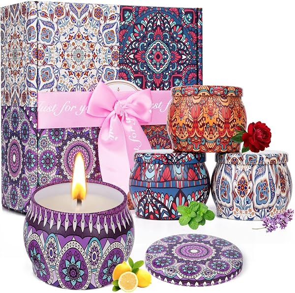 WuNa Set Candele Profumate 4 Candele di Soia