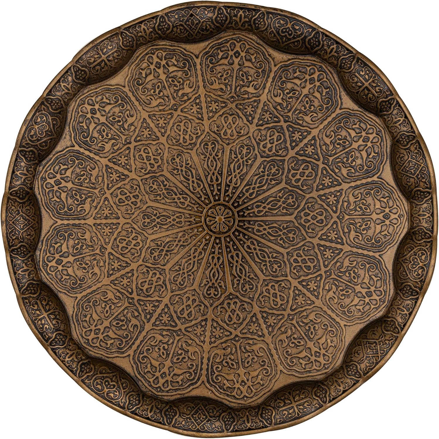 Alisveristime Turkish Ottoman Coffee Tea Serving Tray – 13.60 inches, Metal with Traditional Motifs, Available in Five Colors (Antik Green)