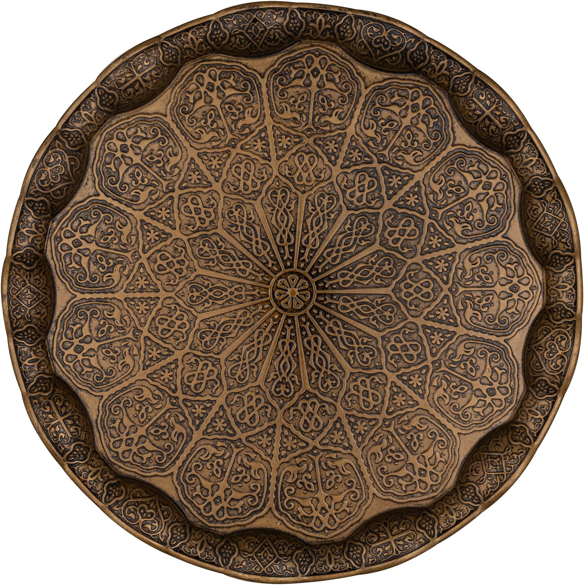 Alisveristime Turkish Ottoman Coffee Tea Serving Tray โ 13.60 inches, Metal with Traditional Motifs, Available in Five Colors (Antik Green)