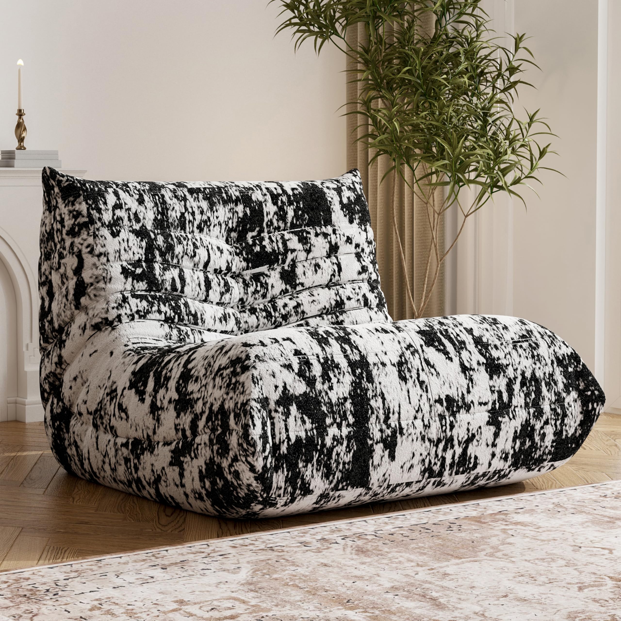 Bean Bag Chair, Fireside Chair Bean Bag Sofa Large Bean Bag Chair for Adults, Bean Bag Chairs for Teens with High Density Comfortable Foam, Memory Foam Bean Bag for Living Room, Bedroom(Black Pattern)