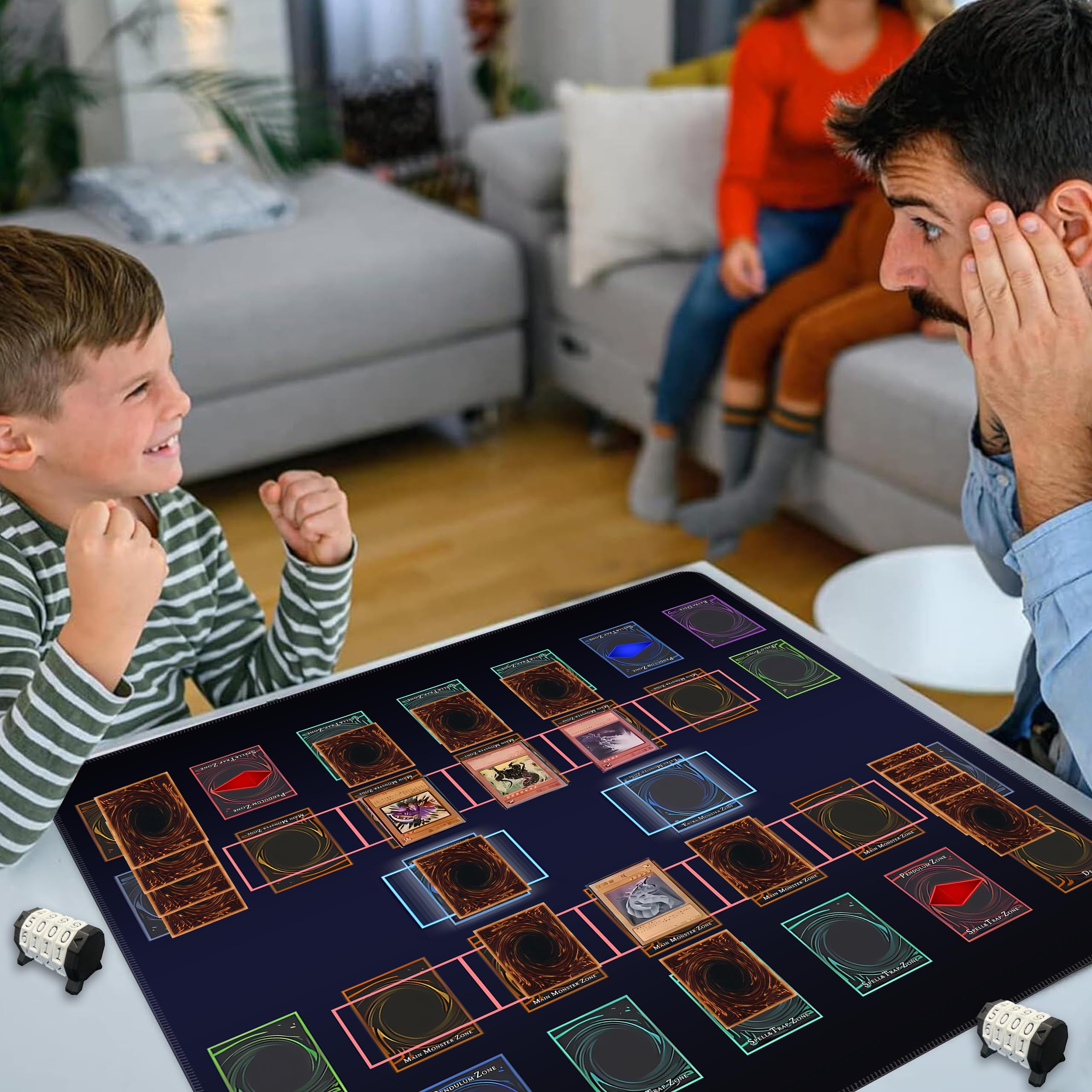 Tapis de jeu cousu pour Yugioh, pour 2 joueurs, zones de duel de règles maître, grand tapis de jeu de cartes, designs artistiques originaux et accessoires (Basic4)