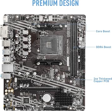 MSI A520M-A PRO Gaming Motherboard (AMD Ryzen 5000, AM4, DDR4, PCIe 3.0, SATA 6Gb/s, M.2, USB 3.2 Gen 1, DVI/HDMI, Micro-ATX)