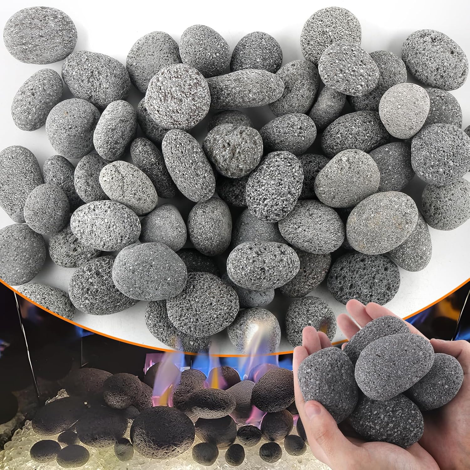 CJGQ 45 Lb Lava Rocks for Fire Pit,2"-3" Natural Pebbles Tumbled Lava Rock,Round Fire Pit Rocks for Portable Fireplaces Propane Gas Fish Tank Landscaping Garden Decoration