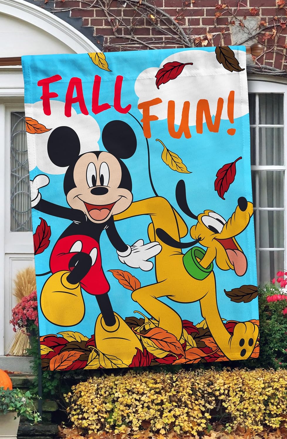Flagology.com, Disney Fall Fun Mickey and Pluto – House Flag 28" x 40", Exclusive Fabric, Officially Licensed Disney, Fall