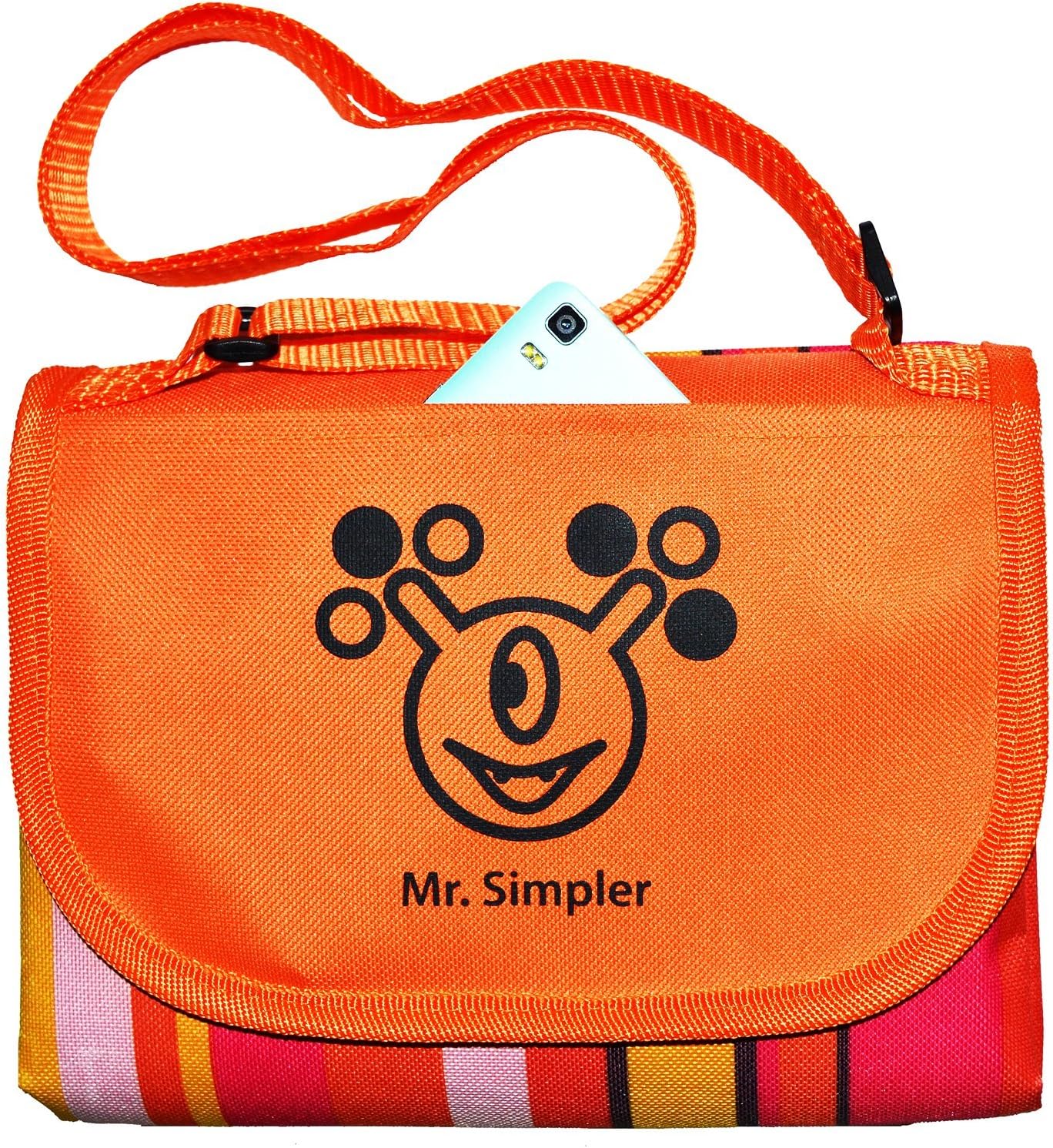 Large (roll up) Waterproof Outdoor & Picnic Blanket with Pocket & Adjustable Handle Strap Mr.Simpler. Sand proof Beach Blanket Tote for Best Weekends