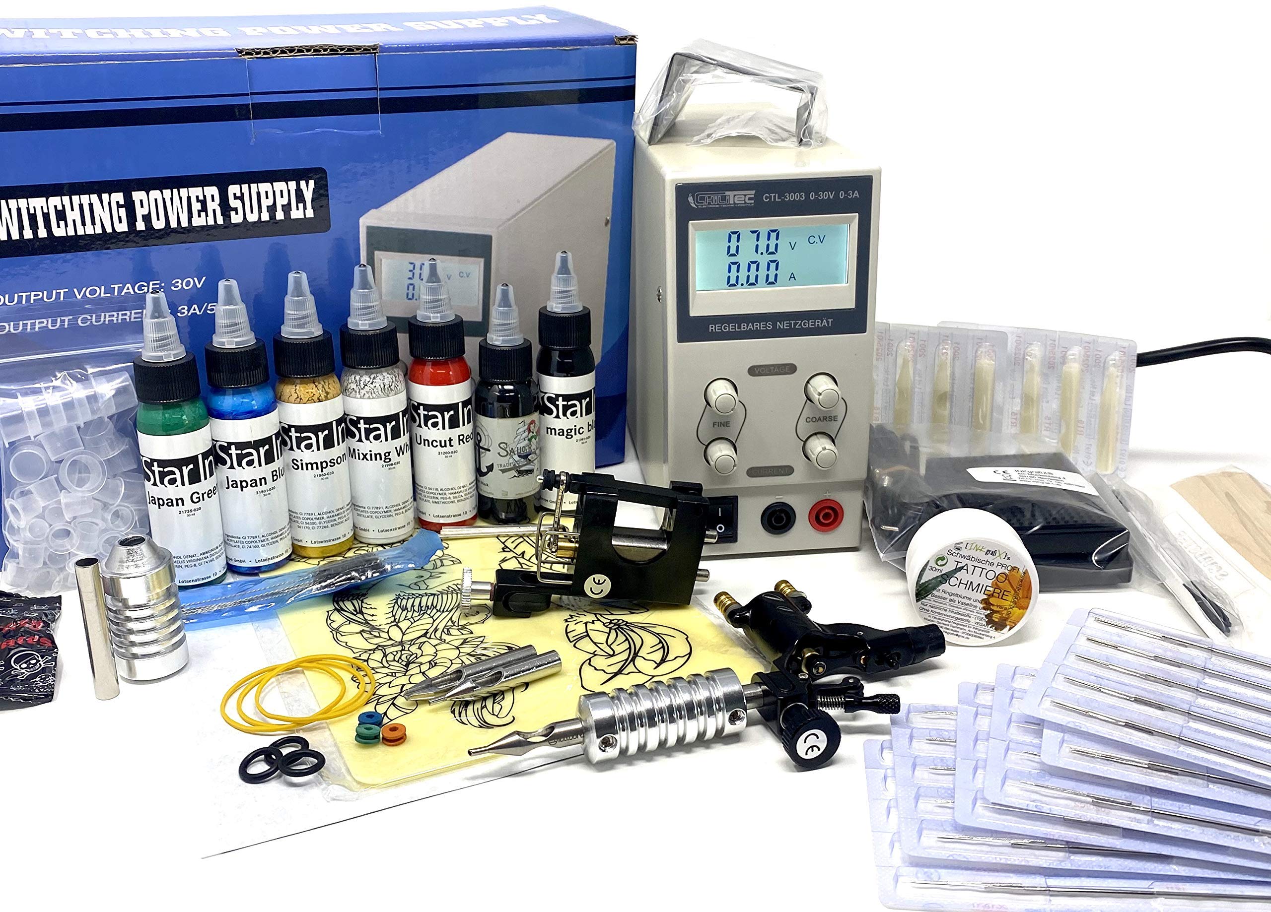 TATTOO - "LUXUS"-KOMPLETTSET IG-S21 INKgrafiX® Deutschland - SET vom PROFI - ROTARY IG-HAMMER und FARBSET - STUDIO