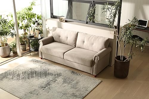 Sofá de 80 pulgadas con ribete de cabeza de clavo, moderno de mediados de siglo, cómodo sofá biplaza con asiento extra profundo y sofás de brazos