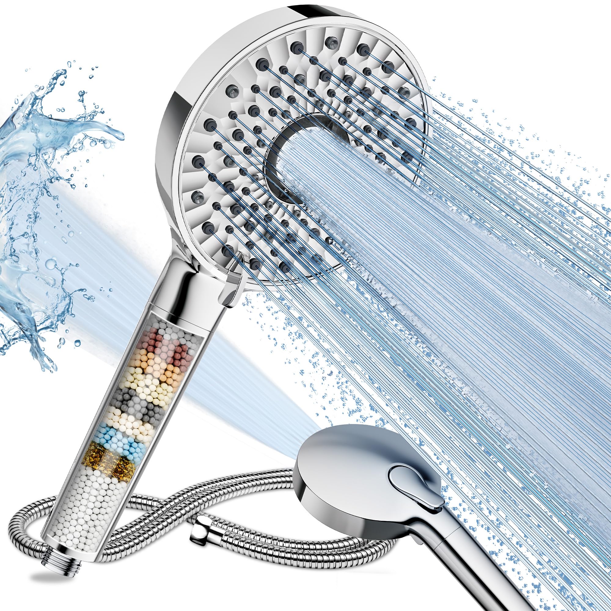 Magichome Hard Water Filter Shower Head and Hose 1.5m, High Pressure 10-Spray with Power Spray Mode, Water Softener Filter Shower Head - Remove Chlorine, Reduce Dry Itchy Skin