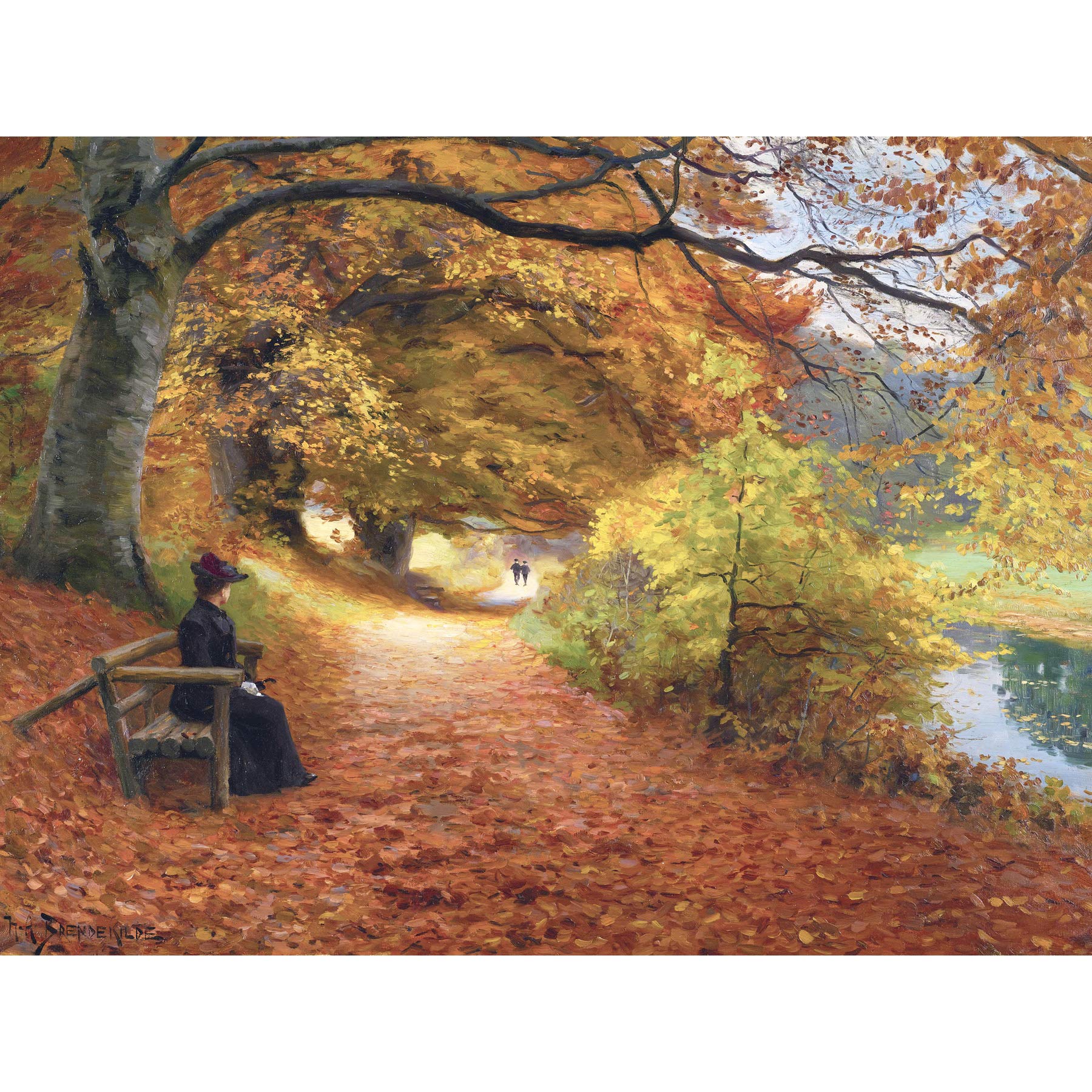 Brendekilde Holzweg Herbst Malerei großer Wandkunstdruck Leinwand Premium Wandbild