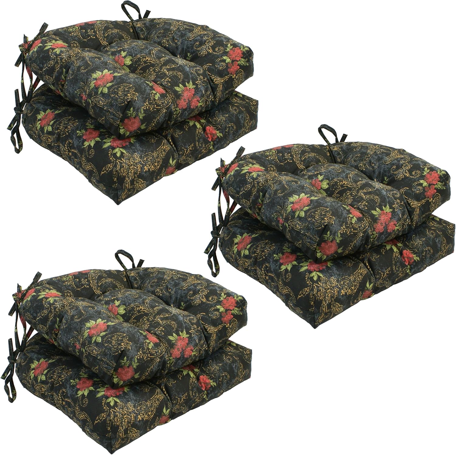 Blazing Needles 16-inch Rounded Back Tufted Indoor Chair Cushion, Midnight Rosebud, 16 x 16, 6 Count