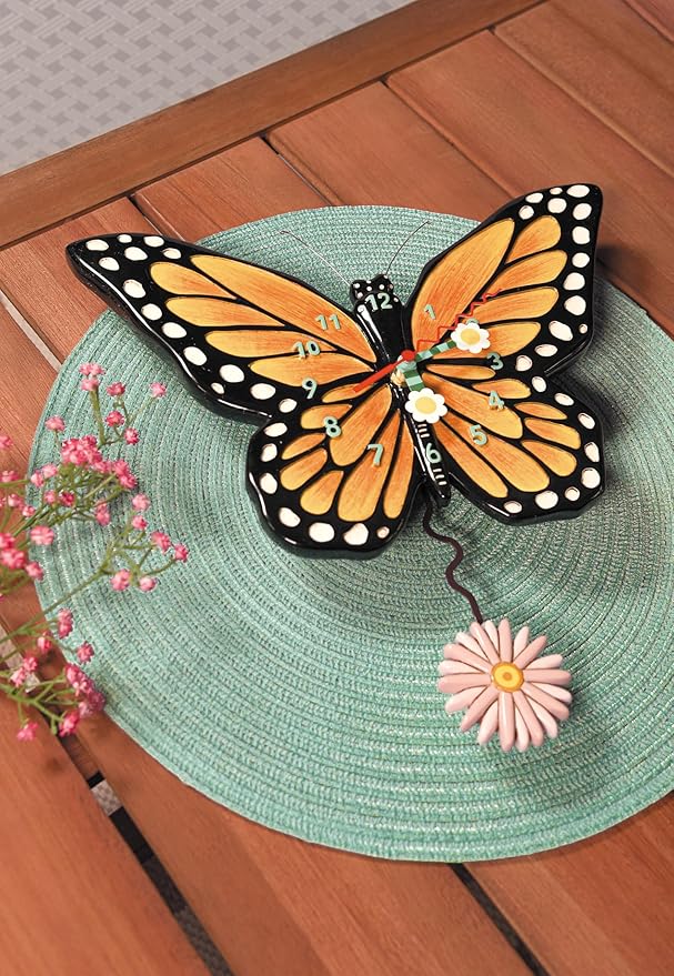 Reloj de Pared Enesco Allen Designs Mariposa Monarca con Péndulo, 8.66 pulgadas, Multicolor miniatura 5