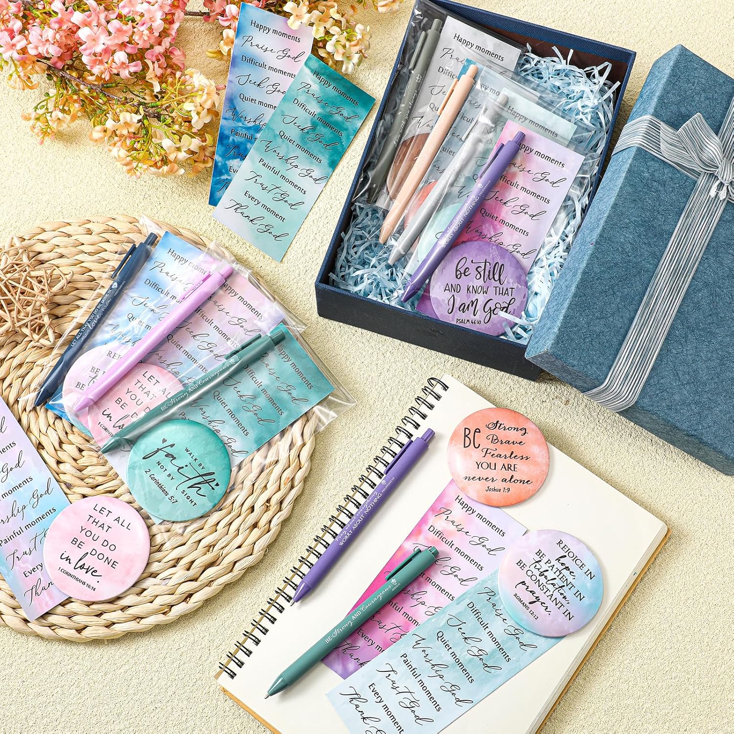 Gueevin 30 Sets Christian Gifts Bulk for Woman Bible Verses Ballpoint Pens Bookmark Religious Compact Mirrors for Valentine's Day Mother Teacher Christmas Sunday School Study(Watercolor Style) - Image 6