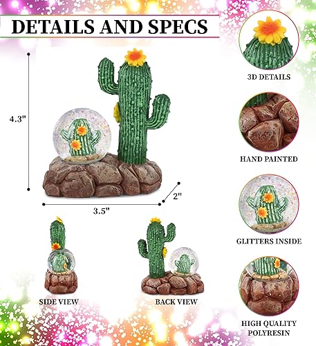Miniatura 2 de CoTa Global Globo de nieve de cactus  Figura mágica de globo de agua arcoíris con purpurina brillante, adorno coleccionable para decoración del