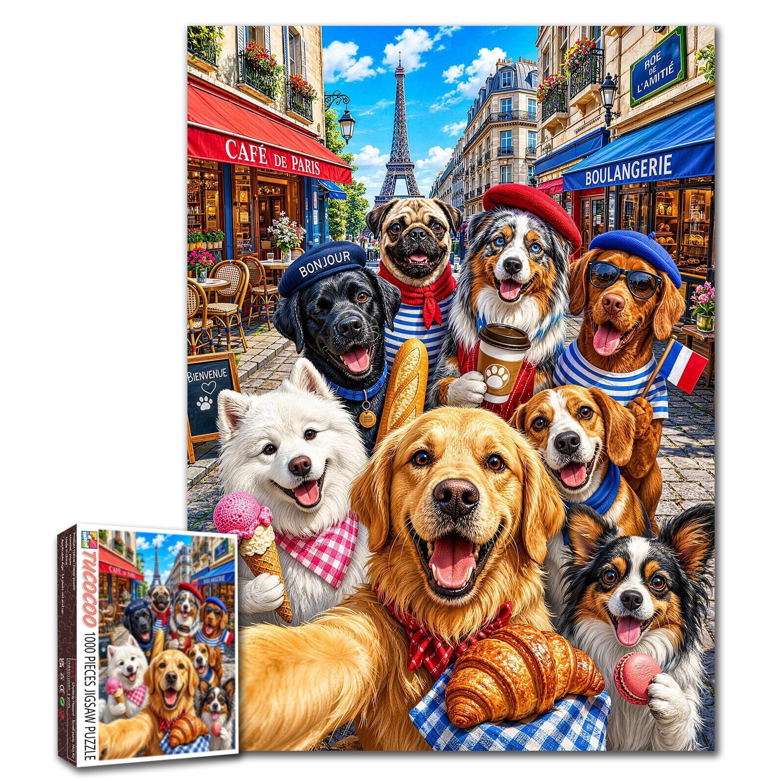 Funny Dog Jigsaw Puzzles for Adults 1000 Pieces Friends Travel DIY Puzzles for Family Activity Games Paris street Art Jigsaw Puzzles Home Wall Decor Craft Gifts 19.7 x 27.6 Inch