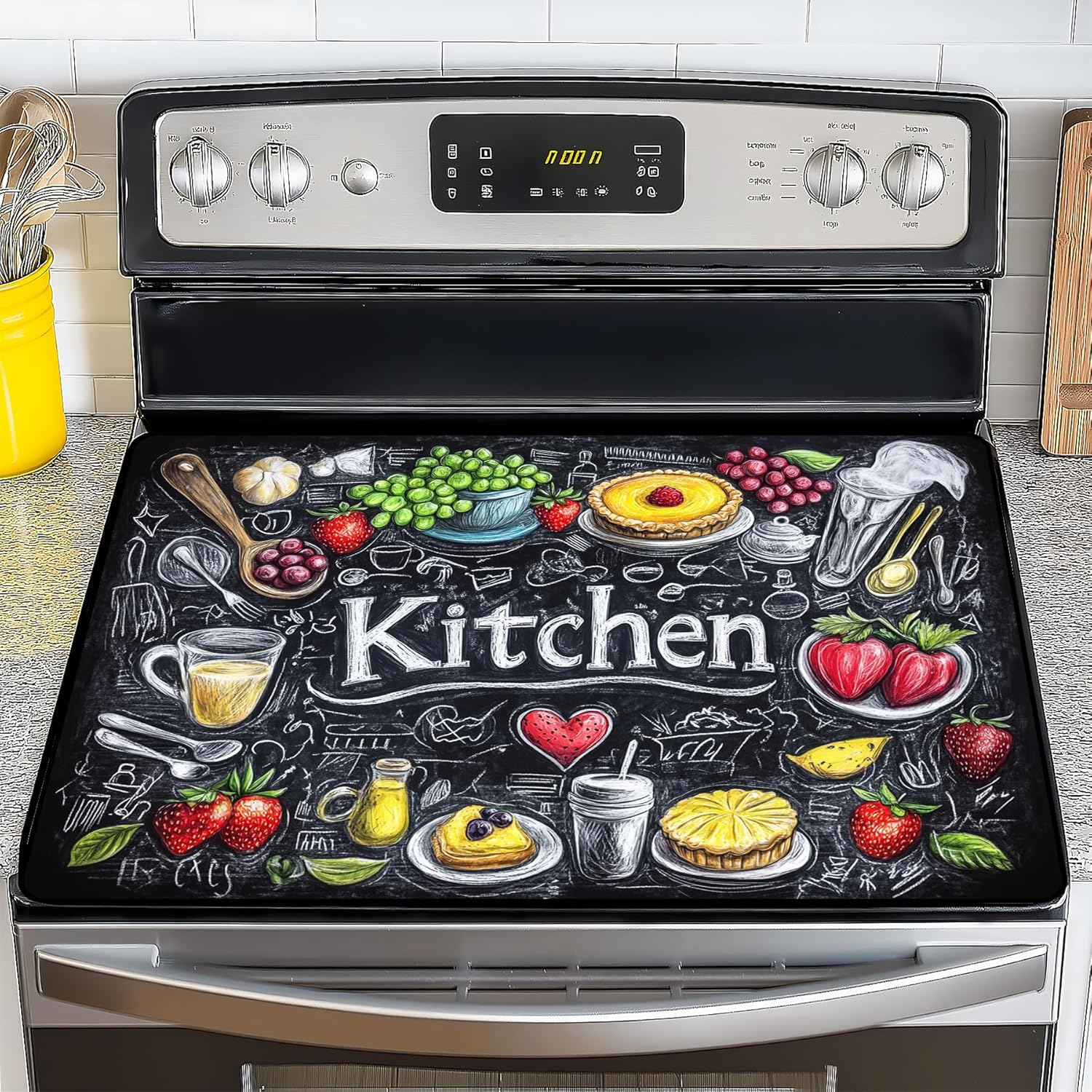 Stove Top Cover for Electric Stove,Glass Stove Top Cover, Heat Resistant Glass Cooktop Cover, Stovetop Protector, Kitchen Decor, Dish Drying Mats Cover for Ceramic Washer Top 28.5x20.5 inch