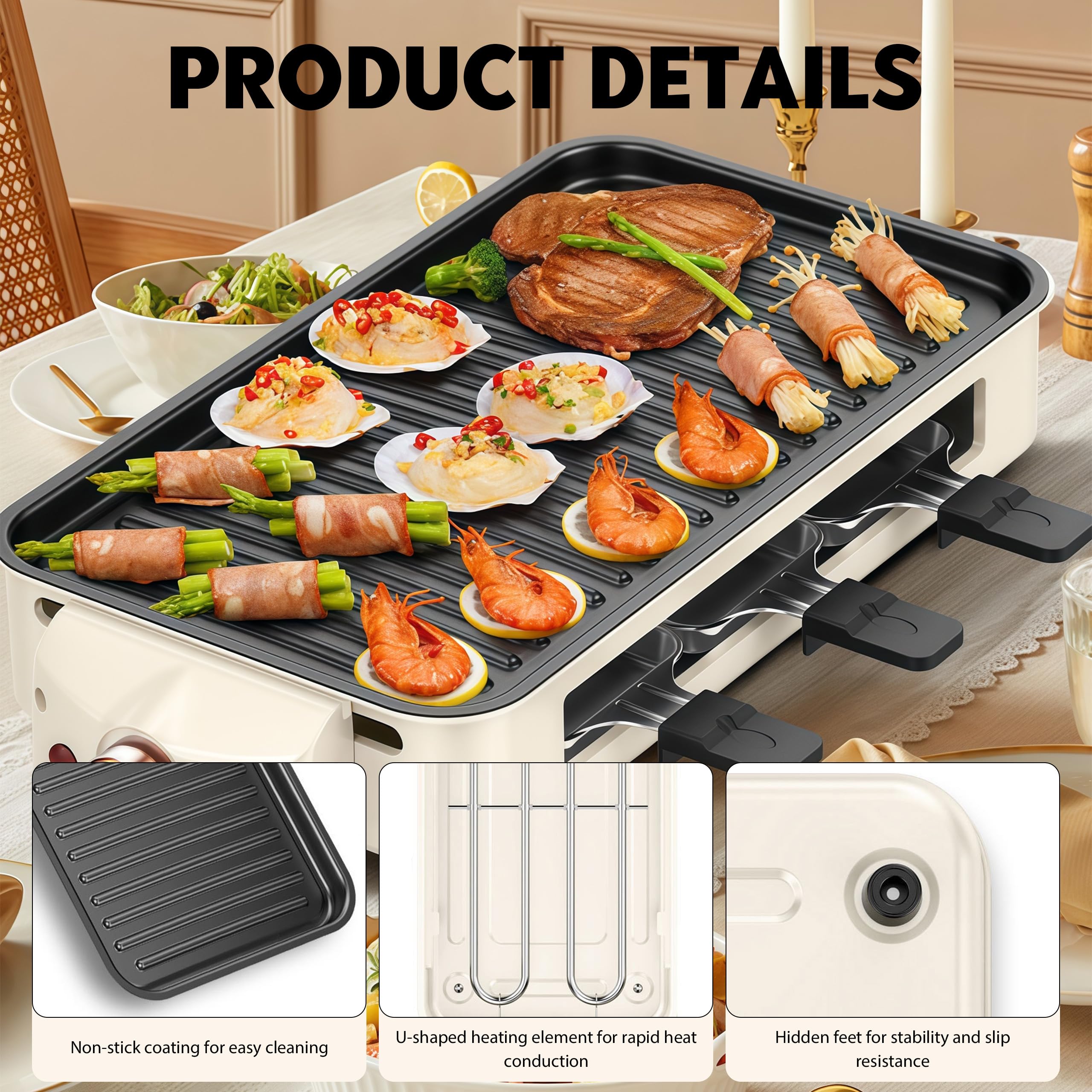 Elektrischer Hot Pot Grill 2 in 1, 1700W Elektrisch Korean Barbeque mit 2 unabhängiger Temperaturregelung, Multifunktion Elektrische Grill Hot Pot für Familie, Freunde und Party, für 5-8 Personen