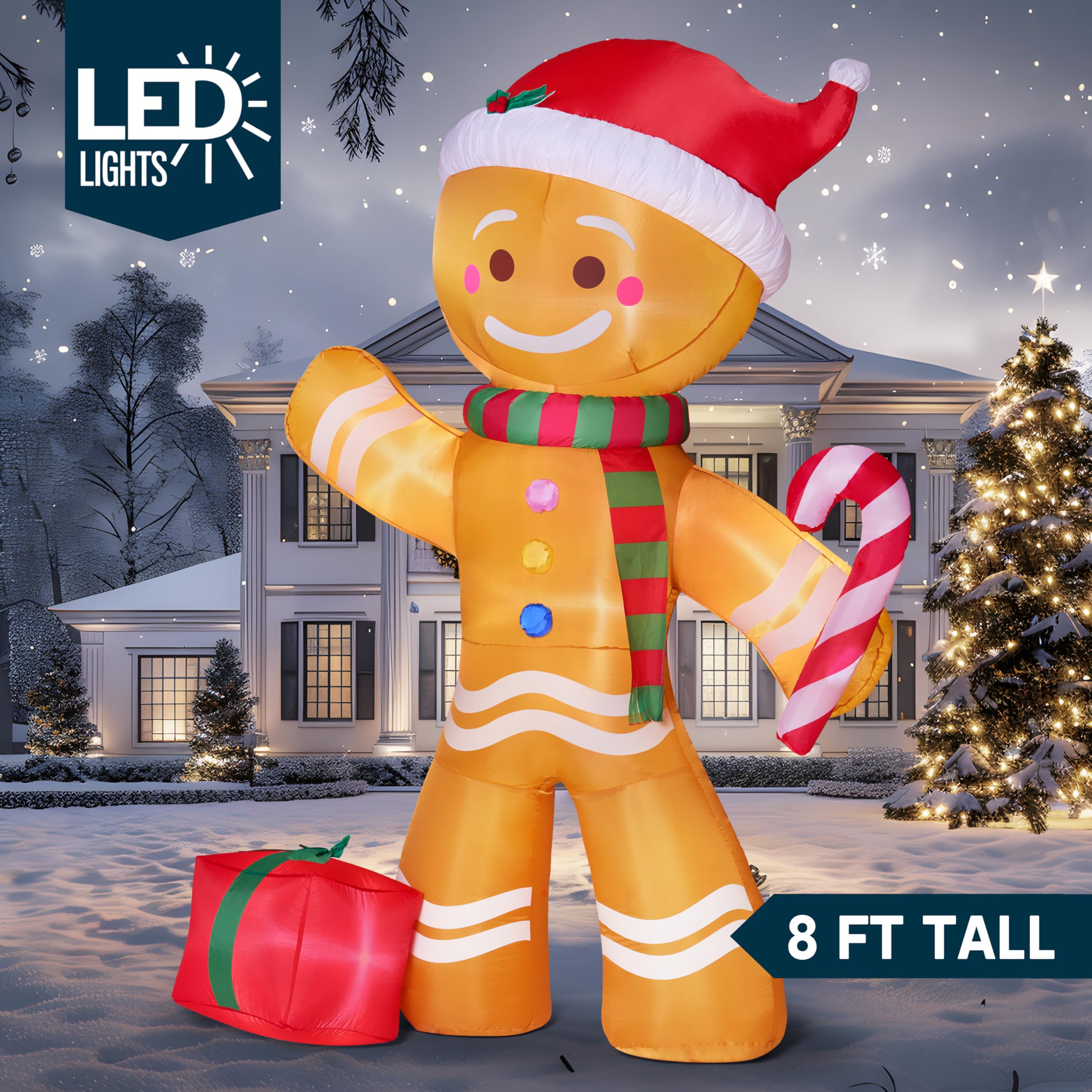 Danxilu 6FT Christmas Inflatable - Hot Cocoa Gingerbread Man With Candy Canes, Built-in LED Lights, Outdoor/Indoor Holiday Decoration