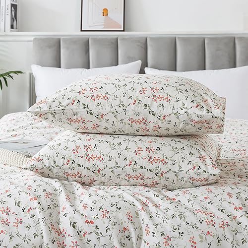 Miniatura 423 de HoneiLife - Juego de funda de edredón floral 100% algodón, 3 piezas, botánica, ropa de cama con cierre de cremallera y lazos en las esquinas