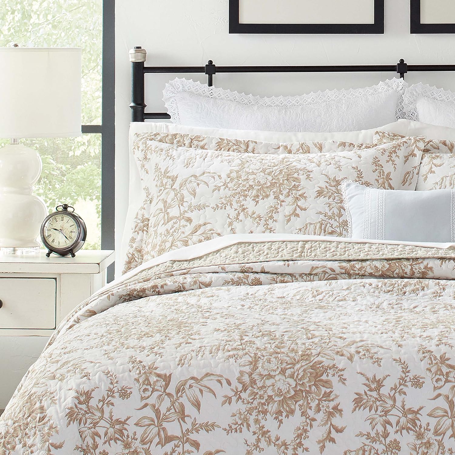 Laura Ashley Home - King Quilt Set, Reversible Cotton Bedding with Matching Shams, Lightweight Home Decor for All Seasons (Bedford Mocha, King) : Home & Kitchen