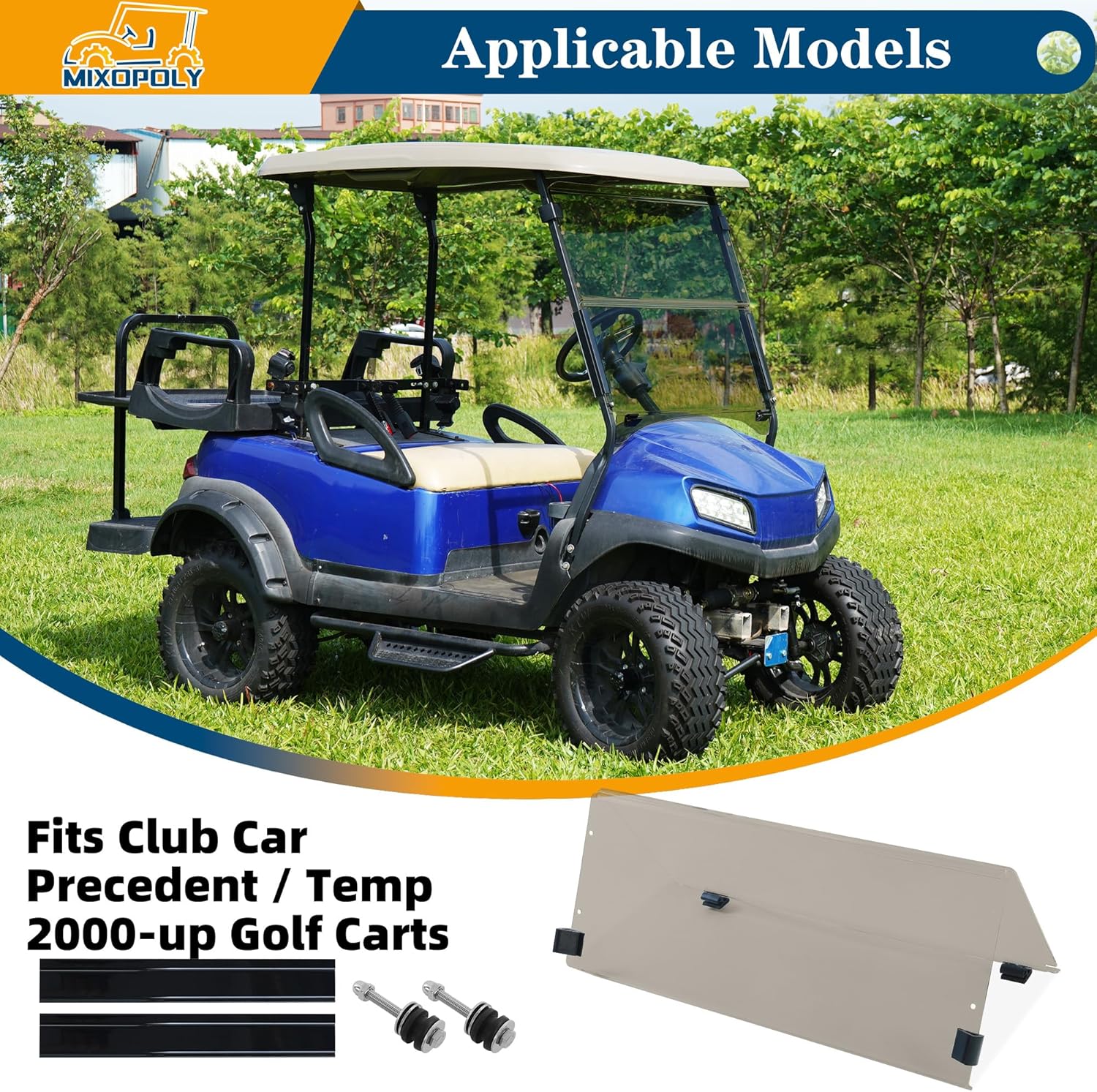 3/16"(5MM) Thick Foldable Golf Cart Windshield Replacement for Club Car Precedent/temp 2004-Up with UV Protection and Impact Resistant Tinted Acrylic