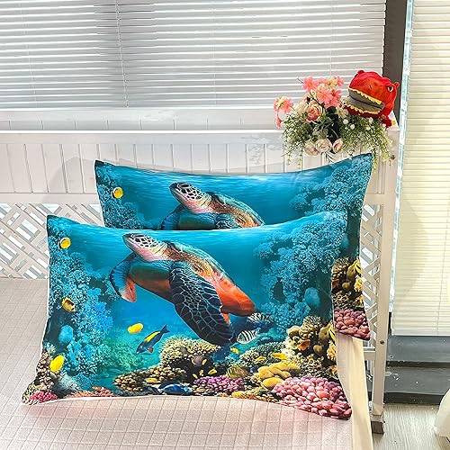 Miniatura 8 de CVHOUSE Juego de ropa de cama de tortuga marina, edredón de tortuga marina, juego de edredón de playa oceánica para niños y niñas, juego de edredón
