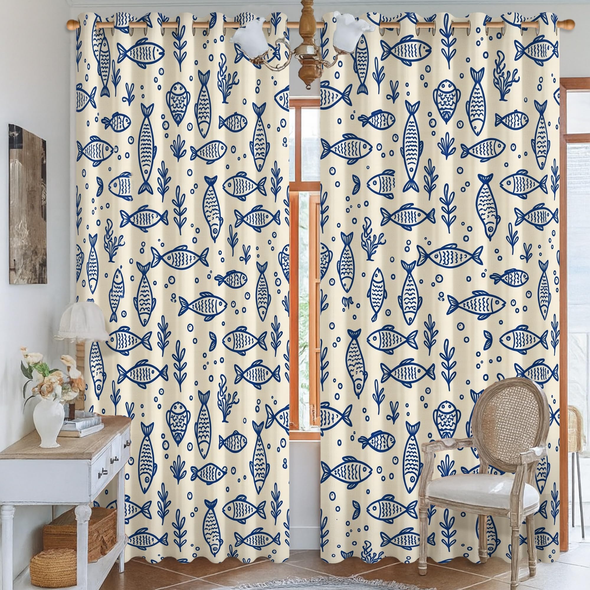 Rideaux occultants motif poissons et bulles pour une chambre d'enfant douce