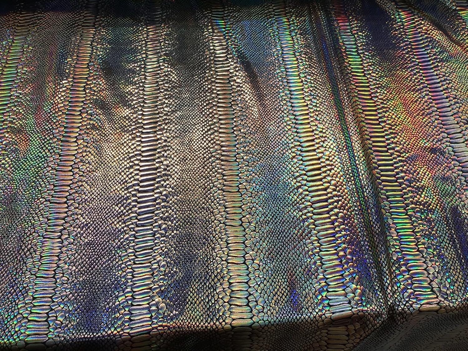 GOLD IRIDESCENT SNAKE SKIN PRINT ON A NYLON 2 WAY STRETCH SPANDEX-SOLD BY YARD.