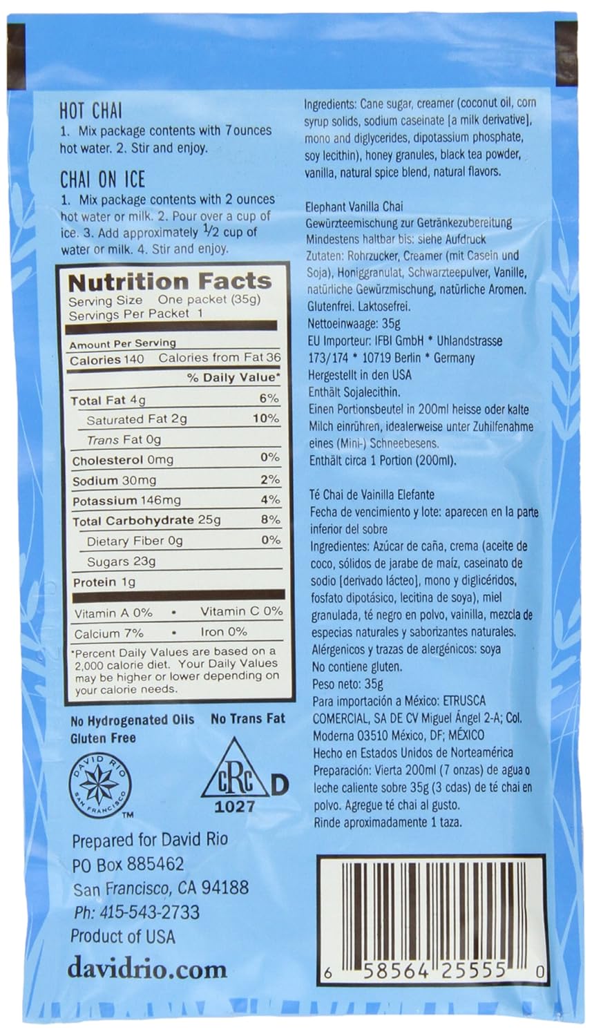 David Rio Chai Tea Single Serve Packets, Elephant Vanilla, 1.23 Ounce (Pack of 48)