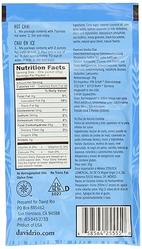 Miniatura 2 de David Rio Chai Tea Paquetes de una sola porción elefante vainilla 123 onzas paquete de 48