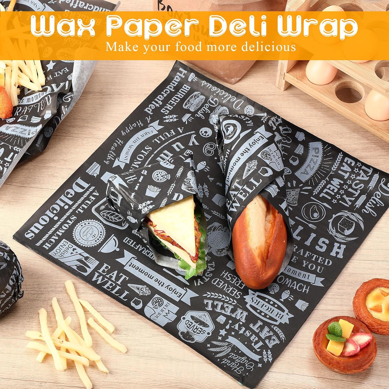 Ireer 400 Pcs 15" Newsprint Sandwich Wrapping Paper Wax Paper, Black White