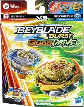 Beyblade Burst QuadDrive Destruction Belfyre B7 and Decay Perseus P7 Spinning Top Dual Pack - 2 Battling Game Toy for Kids Ages 8 Up, F4489