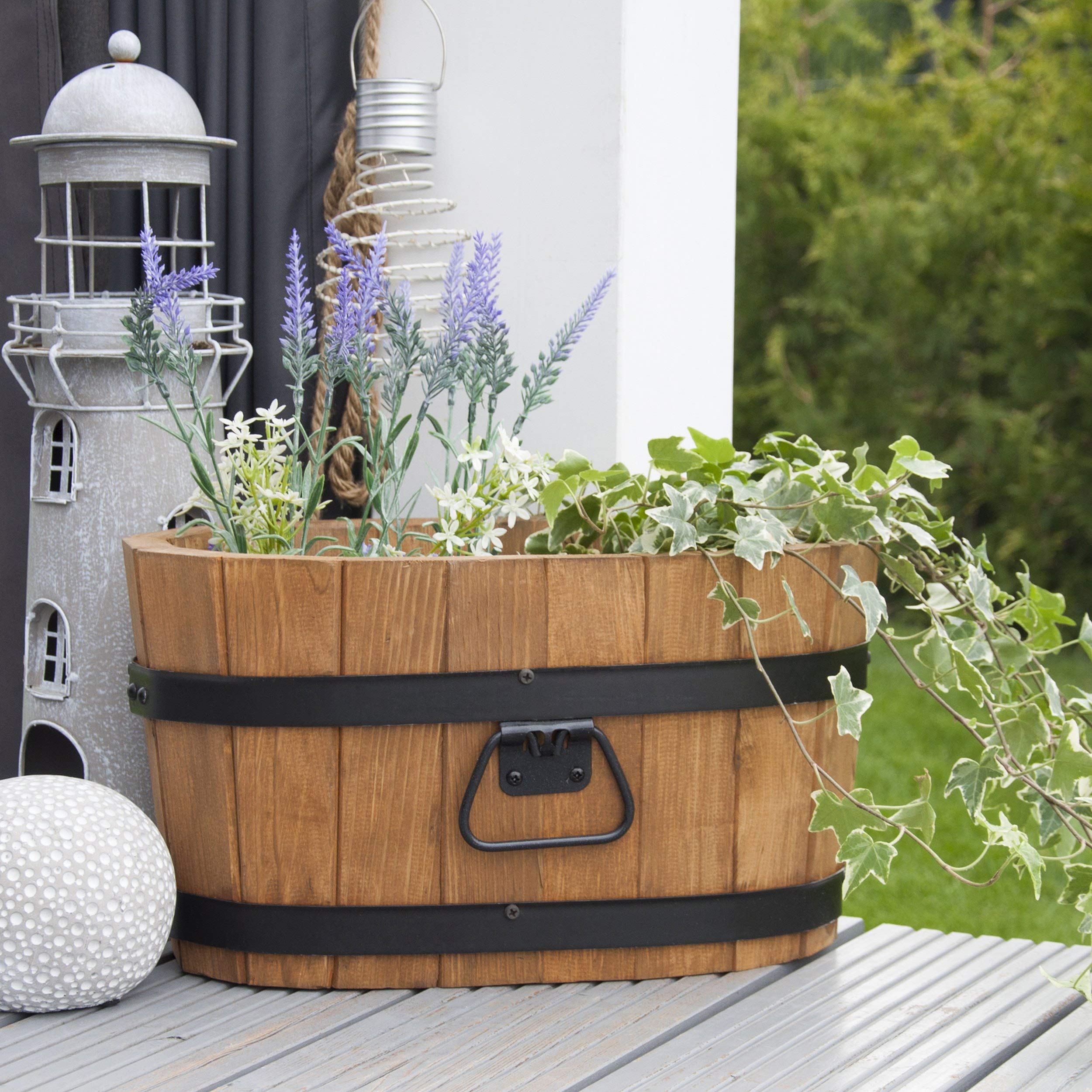 botle Holzbottiche aus Kiefer-Holz | Blumentopf 40x22x21 cm Eiche |  Blumenkbel Metallreifen | rustikaler Pflanzkbel, Holzkbel fr den Garten  ...