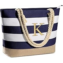 Initial Canvas Waterproof Beach Tote Bag Cremallera Regalos Personalizados para Mujeres Su Cumplea&ntilde;os Viajes Playa Esencial