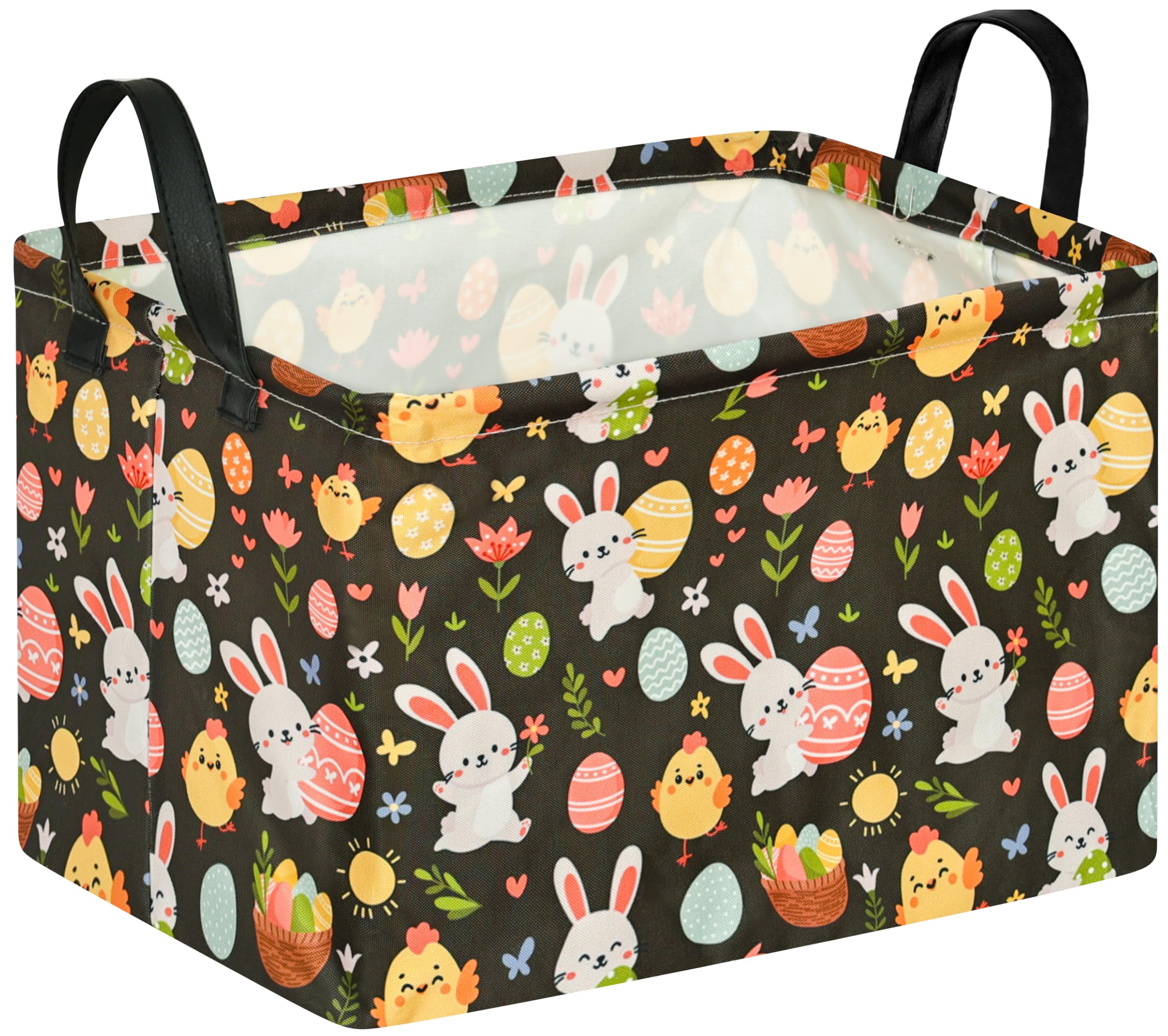 MAIZMZ Easter Storage Basket Eggs Bunny Flower Gifts Cube Waterproof Storage Bins Organizer,Foldable Closet Shelf Baskets with handles for Women,Nursery Hamper Toys Box,Room Decorations