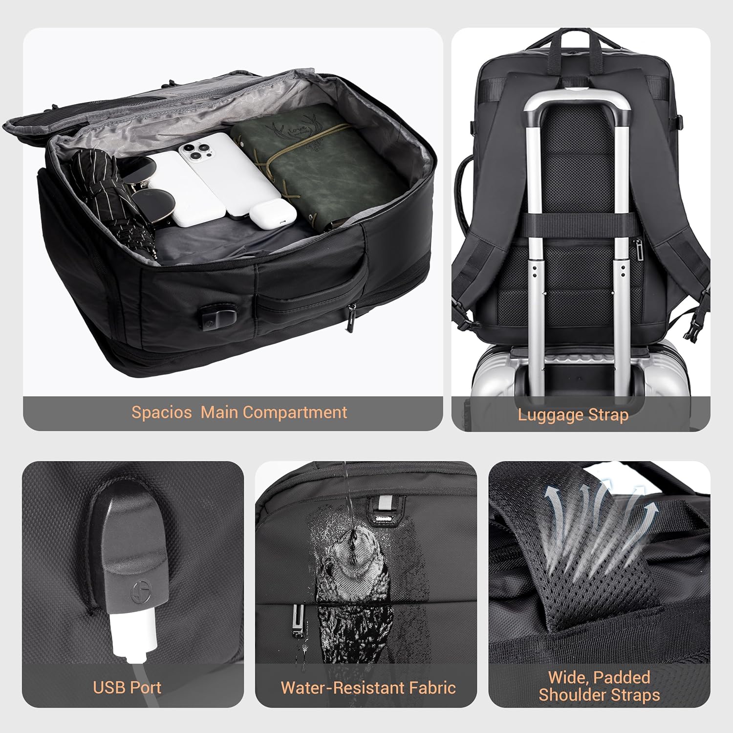 Joryin Air Vacuum Backpack for Travel with Air Pump, 75L Expandable Backpack with Detachable Vacuum Compression Bag Waterproof Carry On Travel Bag for Airline Laptop Backpack with Shoe Compartment