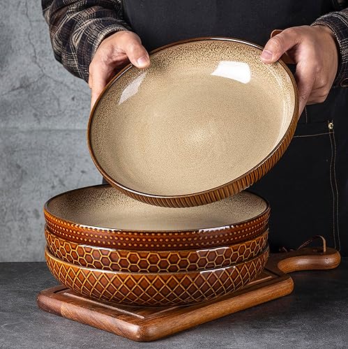 Miniatura 6 de Tazones grandes para pasta de 9.5 pulgadas, cuencos de cerámica de 42 onzas para cocina, cuencos de cerámica con patrón texturizado para pasta,