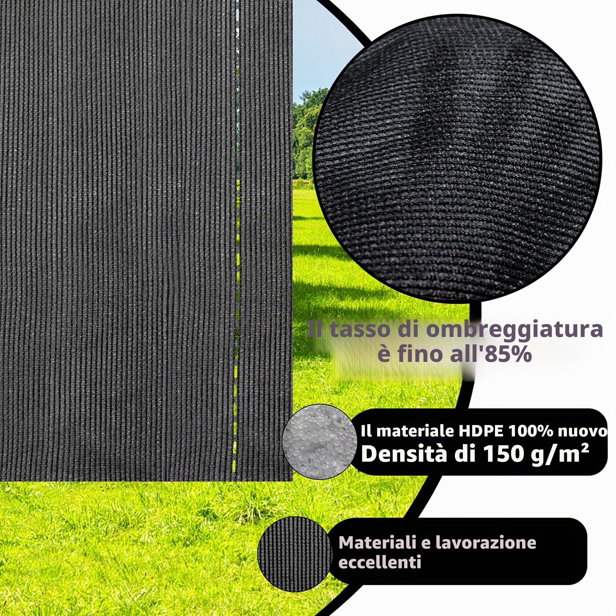 LZQ Tessuto ombreggiante da 150 g/m², in tessuto HDPE, stabilizzato ai raggi UV, resistente alle intemperie (antracite, 1,8 x 10 m)