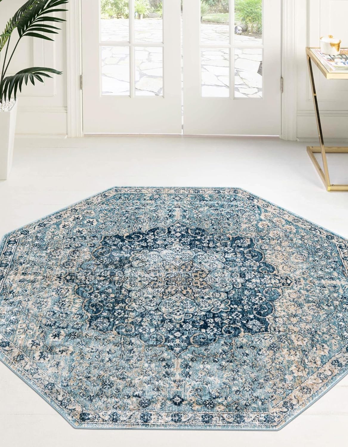 Unique Loom Newport Collection Area Rug - Elms (4' Octagon Navy Blue/Light Blue)